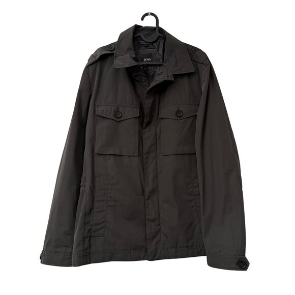 Hugo Boss Gray Military Field Jacket Cinch Waist Full Zip Mens Size 42R - Picture 1 of 10